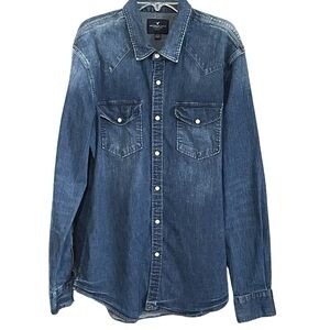 American Eagle Denim Pearl Snap Shirt Adult Large